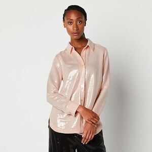 Worthington X Jason Bolden LS Sequin Button-Down Shirt - Blush - Large
